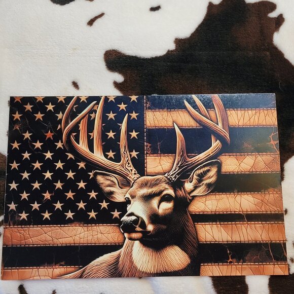 Deer Flag Brown Tin Sign Door Home Metal Wall Decor - Picture 2 of 7